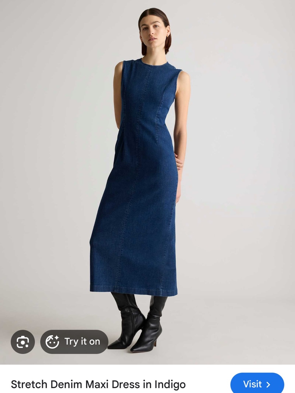 Quince Dark Blue Sleeveless Denim Maxi Dress